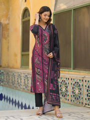 Women Black Rayon Blend Abstract Printed Straight Kurta Trouser With Dupatta-SKSKD3080