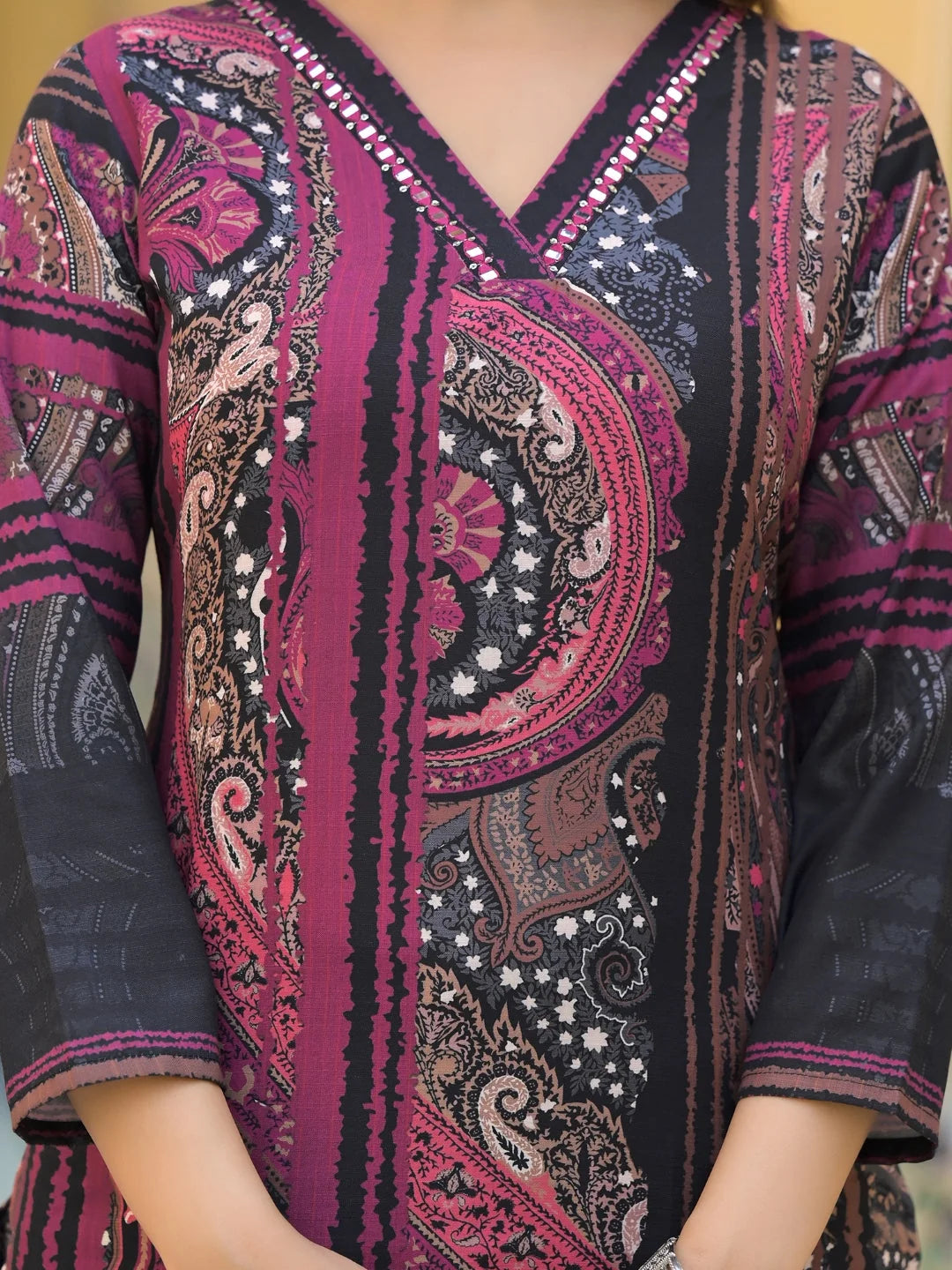 Women Black Rayon Blend Abstract Printed Straight Kurta Trouser With Dupatta