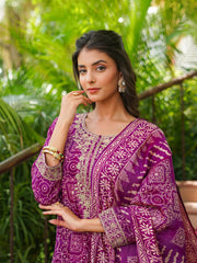 Women Purple Silk Blend Floral Embroidered Straight Kurta Trousers With Dupatta-SKSKD3119