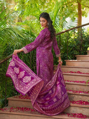 Women Purple Silk Blend Floral Embroidered Straight Kurta Trousers With Dupatta-SKSKD3119