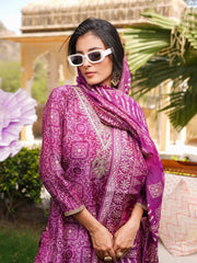 Women Purple Silk Blend Floral Embroidered Straight Kurta Trousers With Dupatta-SKSKD3121
