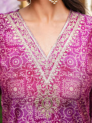 Women Purple Silk Blend Floral Embroidered Straight Kurta Trousers With Dupatta-SKSKD3121