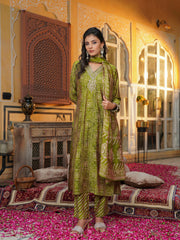 Women Green Silk Blend Floral Embroidered Straight Kurta Trousers With Dupatta-SKSKD3122