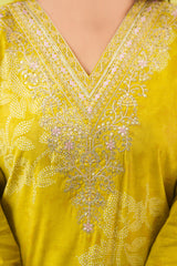 Yellow Poly Chanderi Floral Embroidered Straight Kurta Trousers With Dupatta SKSKD3131