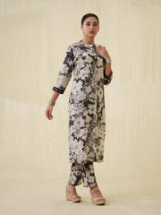 Black Colour Floral Printed Muslin Fabric Top Bottom Set-MLWSHCS4328BLK