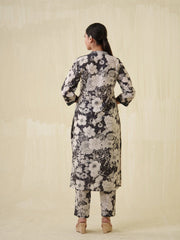 Black Colour Floral Printed Muslin Fabric Top Bottom Set-MLWSHCS4328BLK