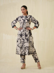 Black Colour Floral Printed Muslin Fabric Top Bottom Set-MLWSHCS4328BLK