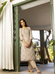 Multi Colour Floral Printed Cotton Linen Fabric Top Bottom Set-MLWSHCS4329MUL