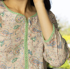 Multi Colour Floral Printed Cotton Linen Fabric Top Bottom Set-MLWSHCS4329MUL