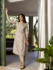 Multi Colour Floral Printed Cotton Linen Fabric Top Bottom Set-MLWSHCS4329MUL