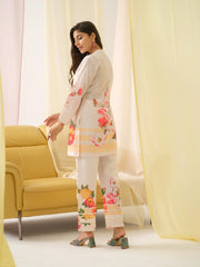 White & Orange Mandarin Collar Printed Tunic Palazzos-MLWSHCO4313WHT