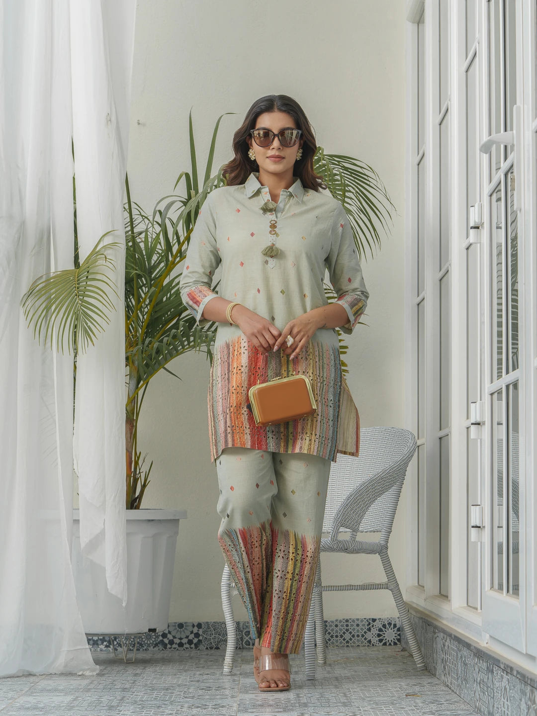 Olive Cotton Printed Co-Ords Set For Women