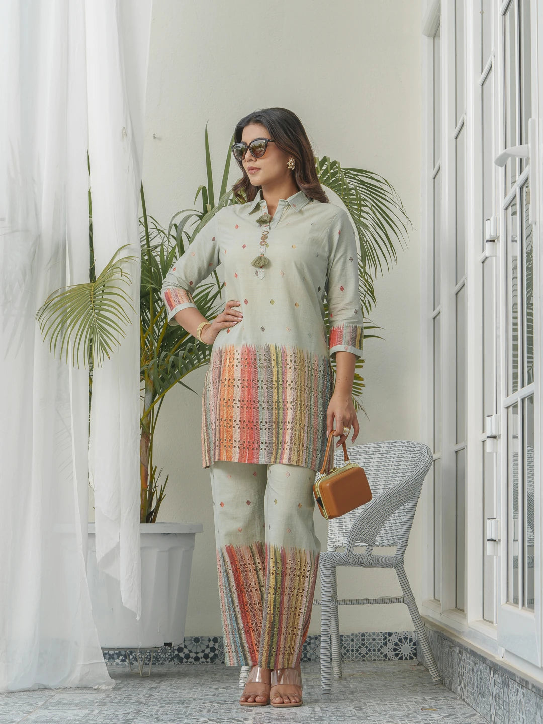 Olive Cotton Printed Co-Ords Set For Women