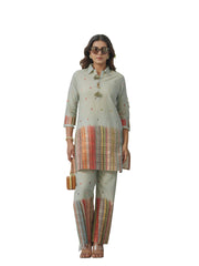 Olive Cotton Printed Co-Ords Set For Women-MLWSHCO4314OLV