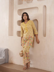 Yellow Pure Cotton Floral Printed Co-Ord Set For Women-MLWSHCO4317YLW