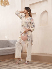 Off-White Pure Cotton Floral Printed Co-Ord Set For Women-MLWSHCO4318CRM