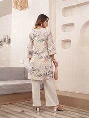 Off-White Pure Cotton Floral Printed Co-Ord Set For Women-MLWSHCO4318CRM