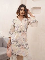 Off-White Pure Cotton Floral Printed Co-Ord Set For Women-MLWSHCO4318CRM