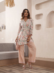 Peach Pure Cotton Floral Printed Co-Ord Set For Women-MLWSHCO4319PCH