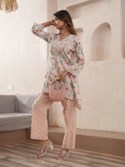 Peach Pure Cotton Floral Printed Co-Ord Set For Women-MLWSHCO4319PCH