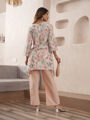 Peach Pure Cotton Floral Printed Co-Ord Set For Women-MLWSHCO4319PCH