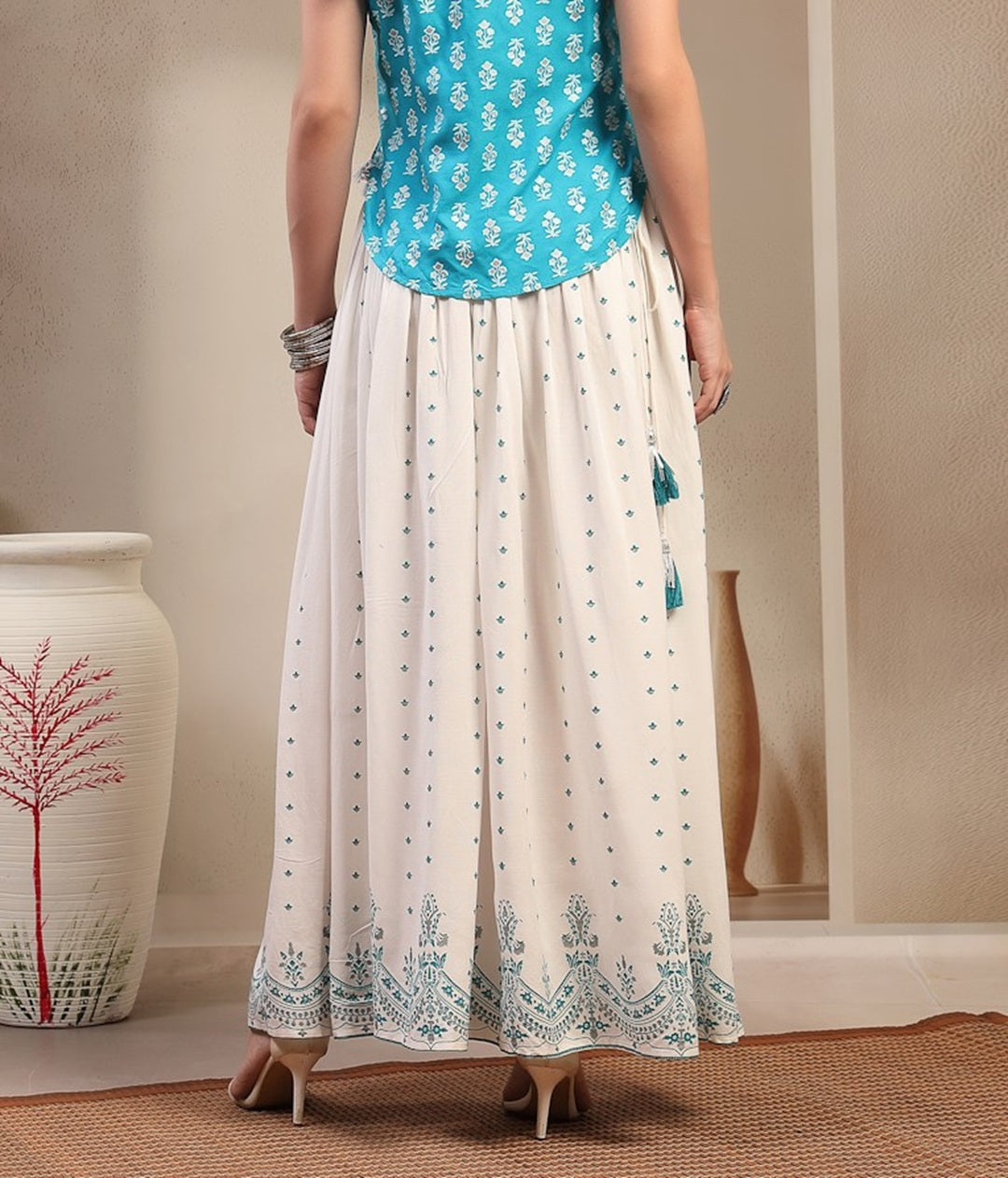 Women's White Ethnic Printed Rayon Skirt (SKWHITERUBAL) | DesiQlo