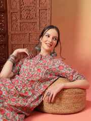 Stylum Women's Sky Blue Floral Printed Cotton A-Line Kurta (SKYBELLA)