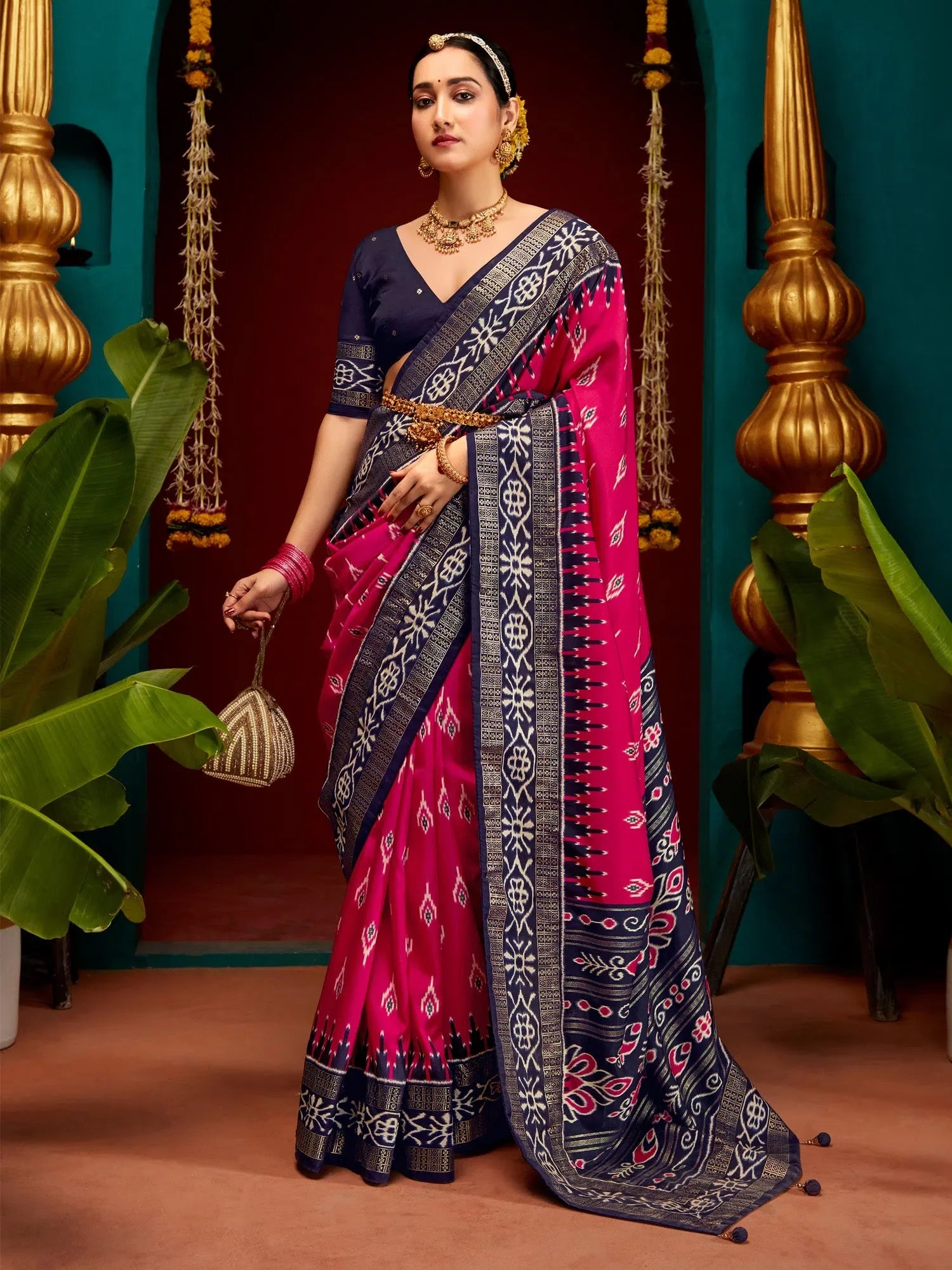 Elegant Navy Blue Printed Polyester Saree | Traditional Indian Sarees