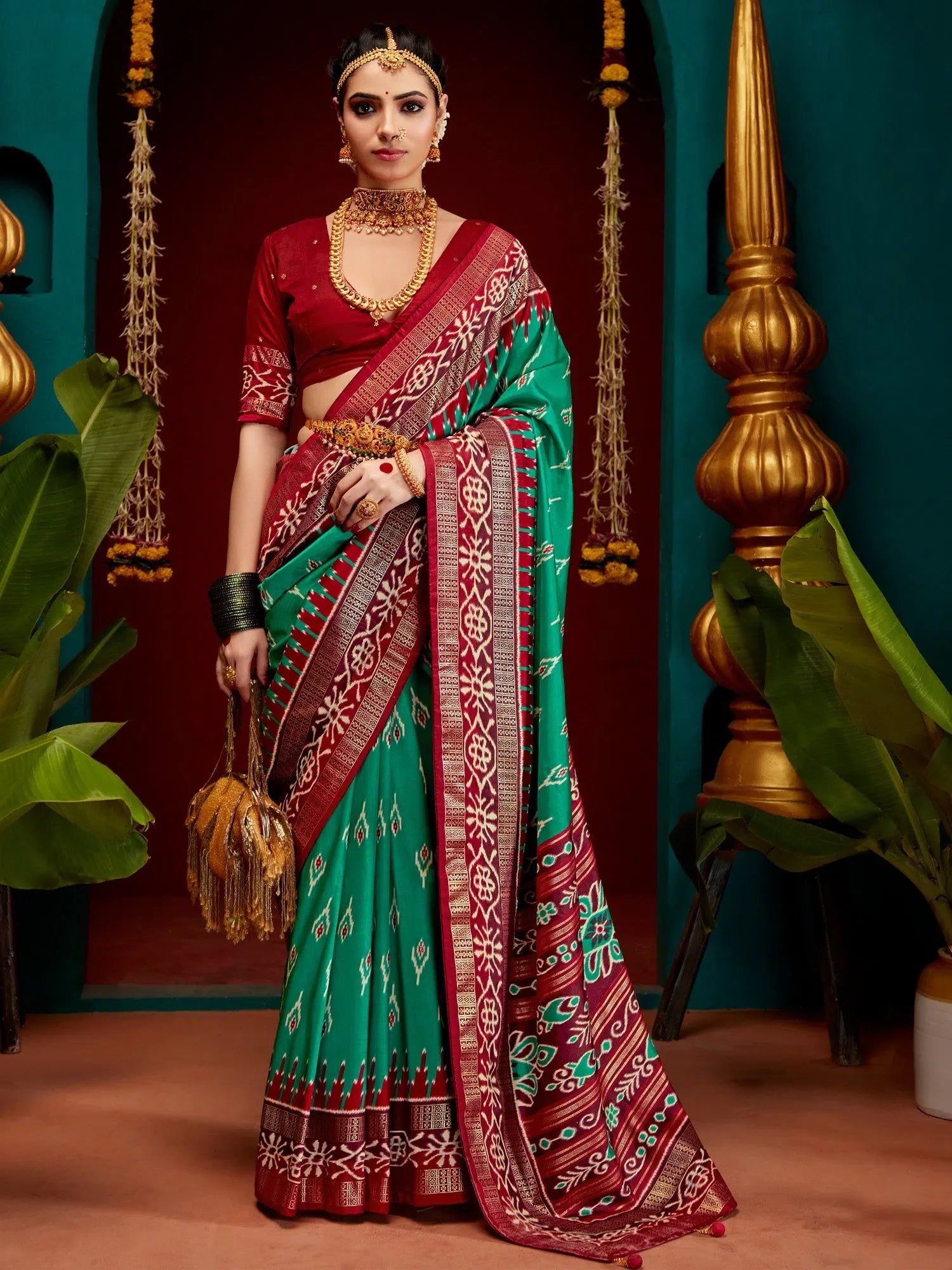 Elegant Teal Blue Printed Polyester Saree | Indian Sarees