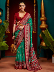 Women's Organza Light Blue Printed Designer Saree With Blouse Piece-KENA116