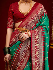 Women's Organza Light Blue Printed Designer Saree With Blouse Piece-KENA116