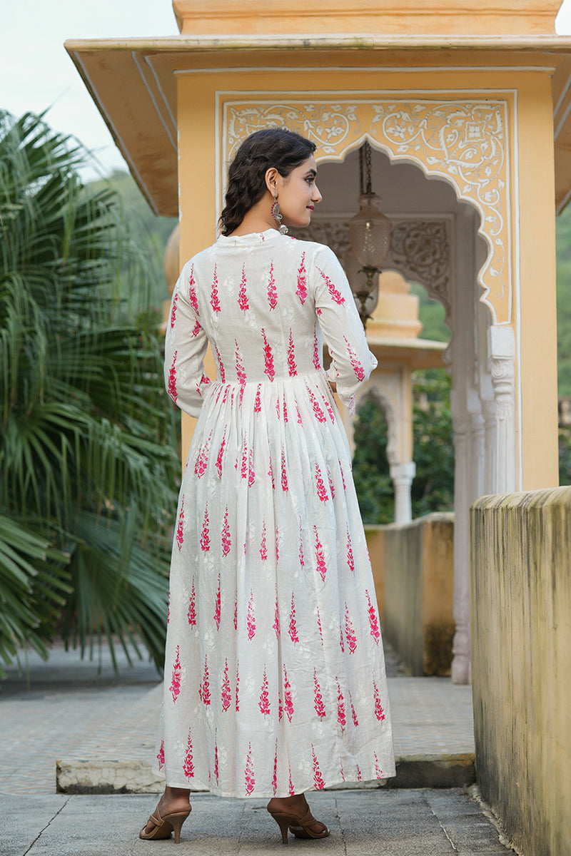 Off White Cotton Anarkali Kurti VCK1535 | DesiQlo