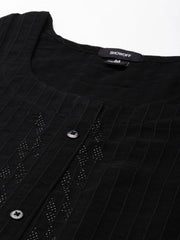 Women Scoop Neck Solid Black Straight Kurta-SNG-4043-Black