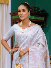 Women's Blend Peach Woven Design Designer Saree With Blouse Piece-SOCH7004