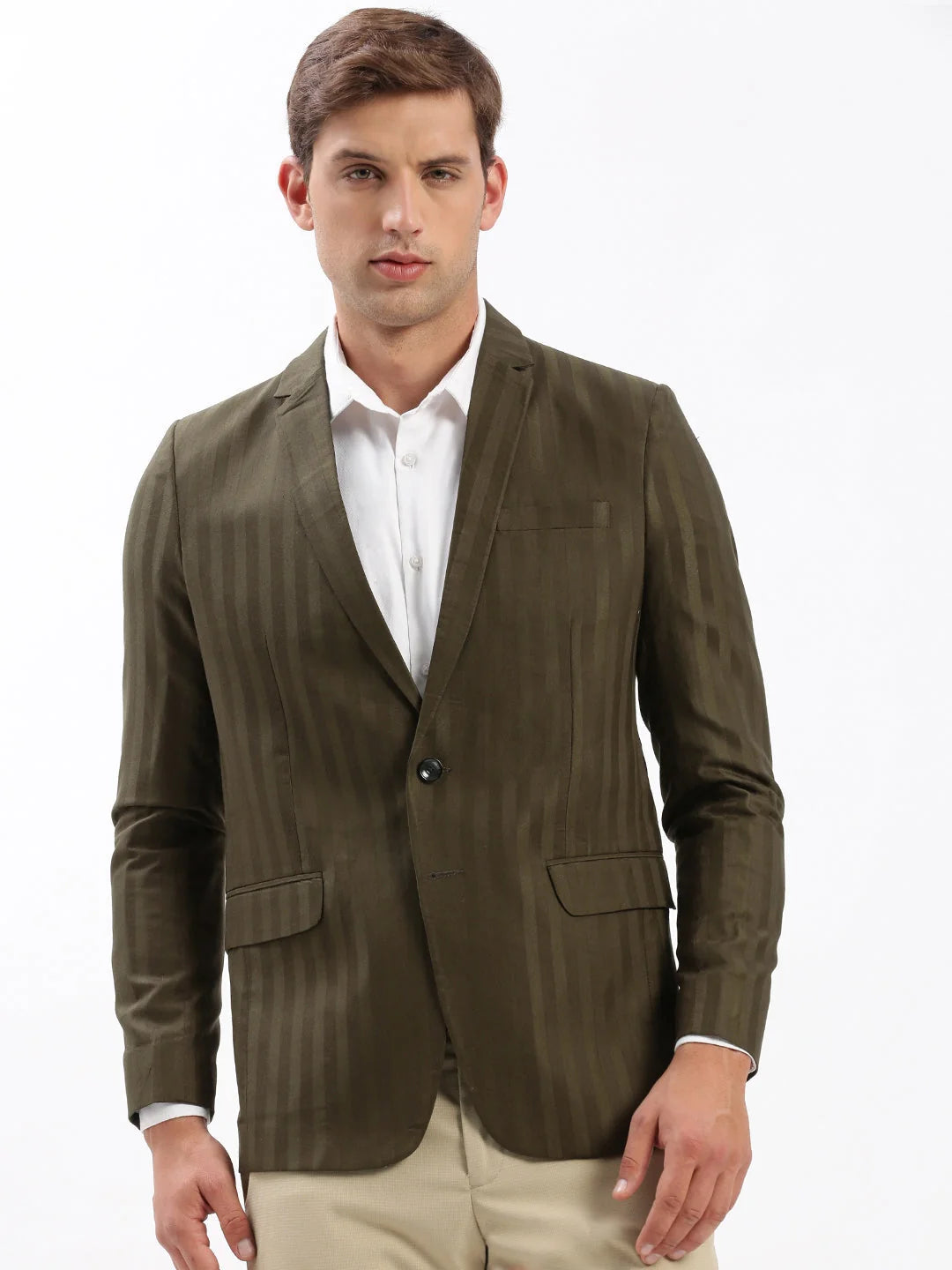Men's Olive Blazer: Stylish Nehru Collar Jacket Alternative
