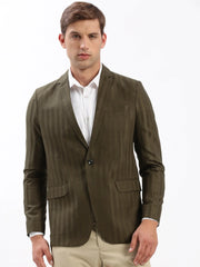Men Notched Lapel Self Design Olive Blazer-SOBLZ-004-Olive