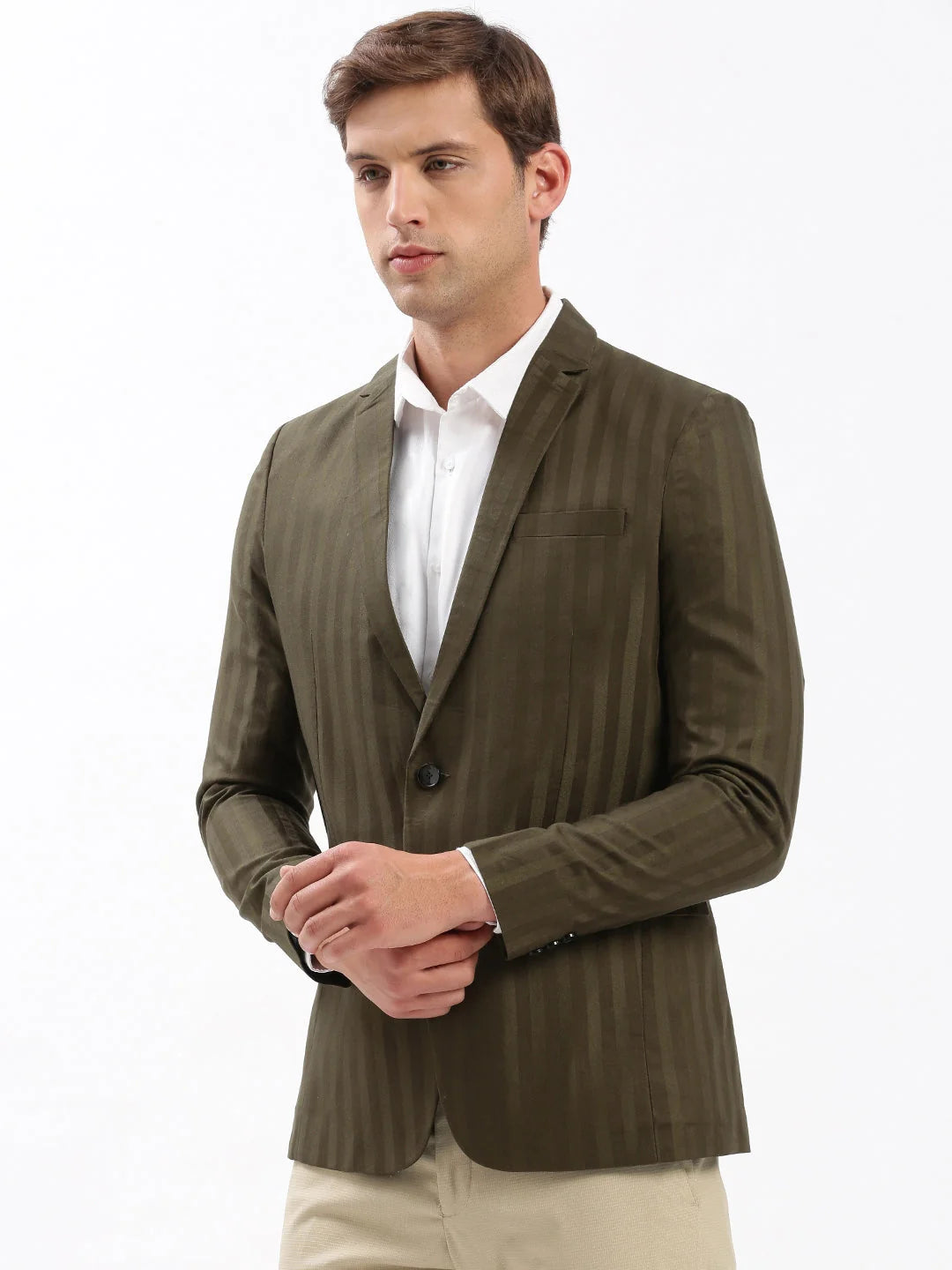 Men's Olive Blazer: Stylish Nehru Collar Jacket Alternative