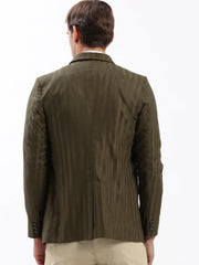 Men Notched Lapel Self Design Olive Blazer-SOBLZ-004-Olive