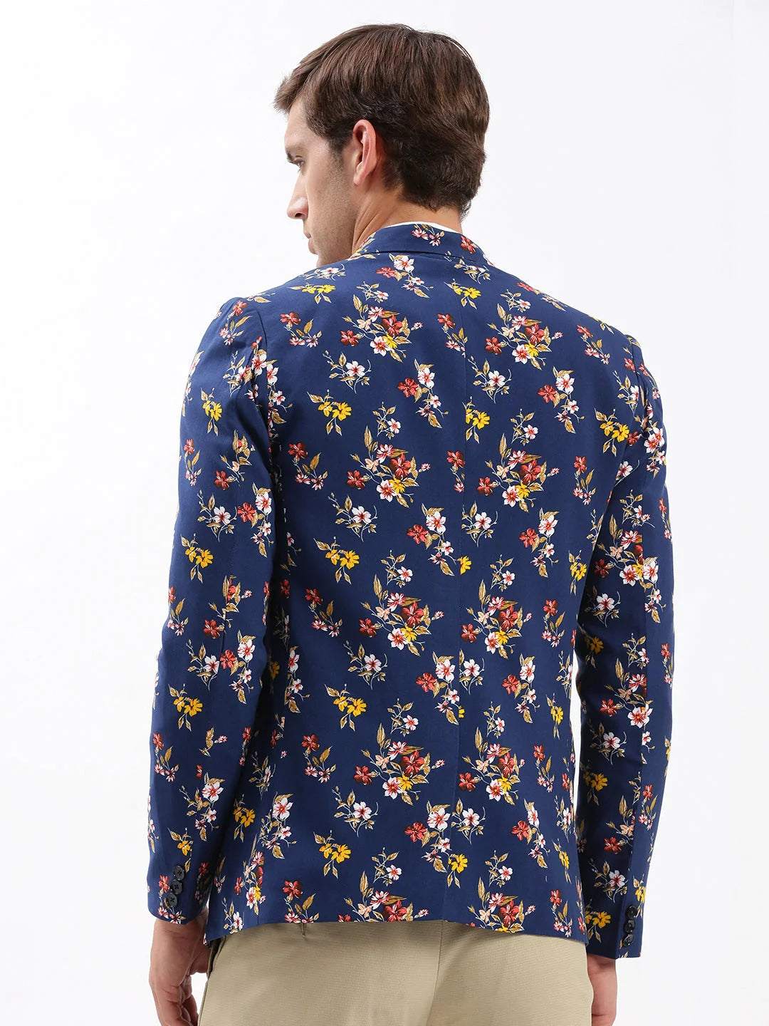 Navy Blue Printed Blazer: Modern Nehru Jacket Style for Men