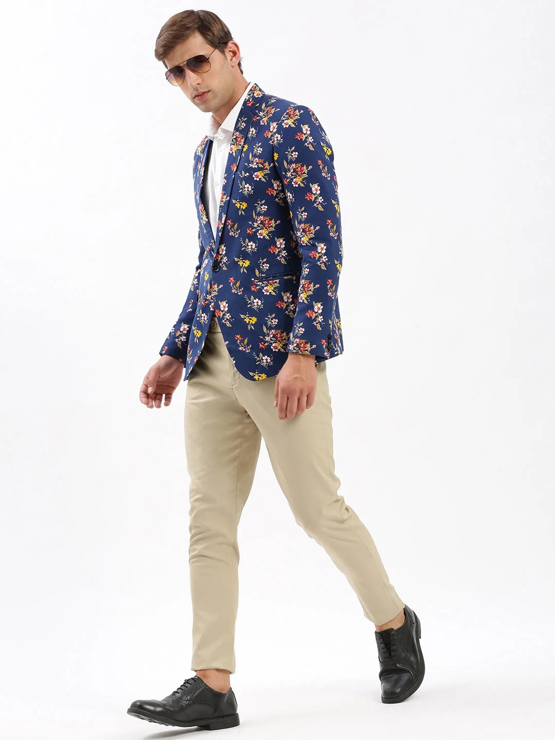 Navy Blue Printed Blazer: Modern Nehru Jacket Style for Men