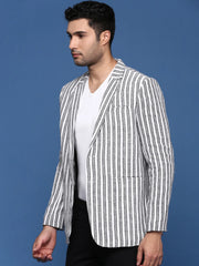 Men White Slim Fit Single Breasted Blazer-SOBLZ-090A-White