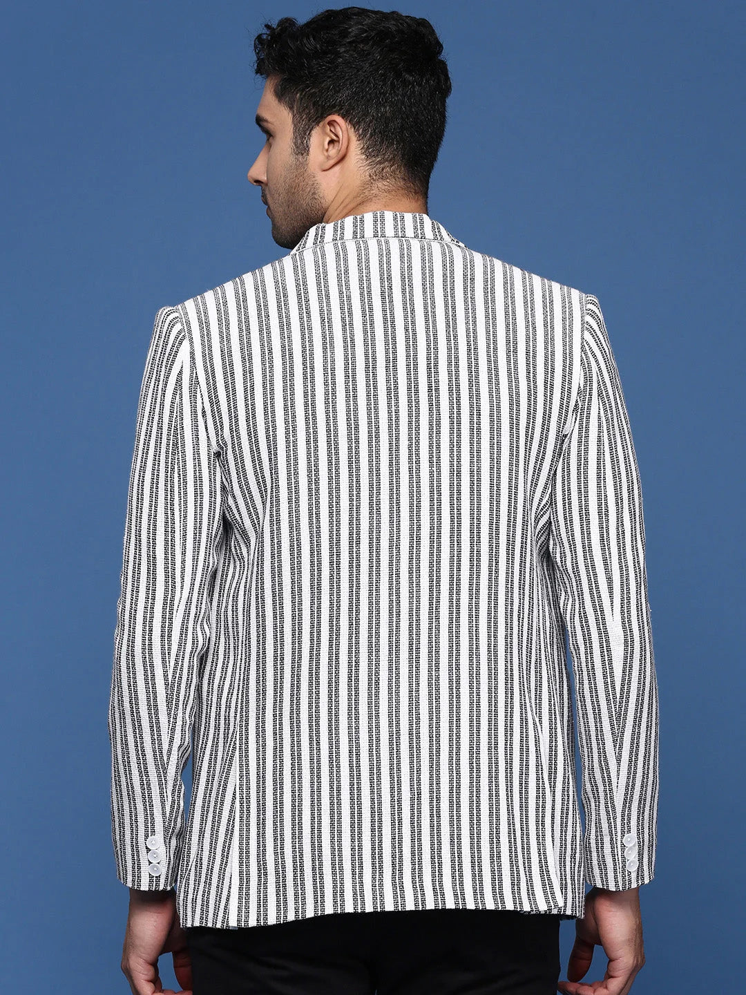White Striped Nehru Jacket: Slim Fit Modi Jacket for Weddings