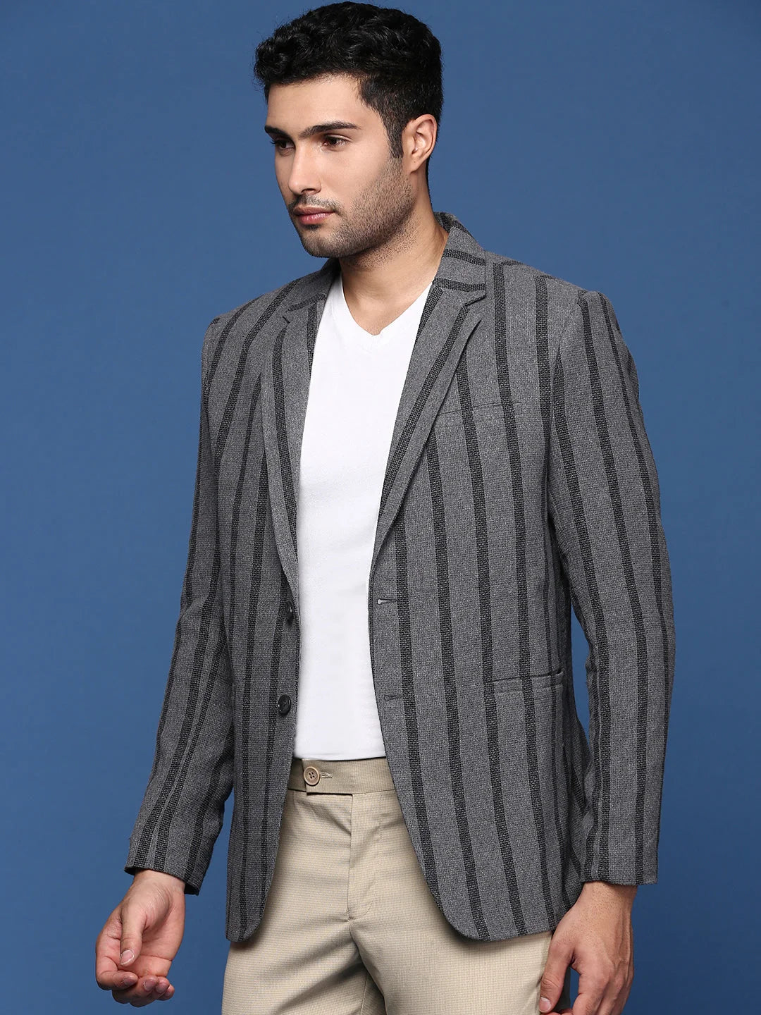 Charcoal Slim Fit Blazer - Men's Nehru Collar Jackets