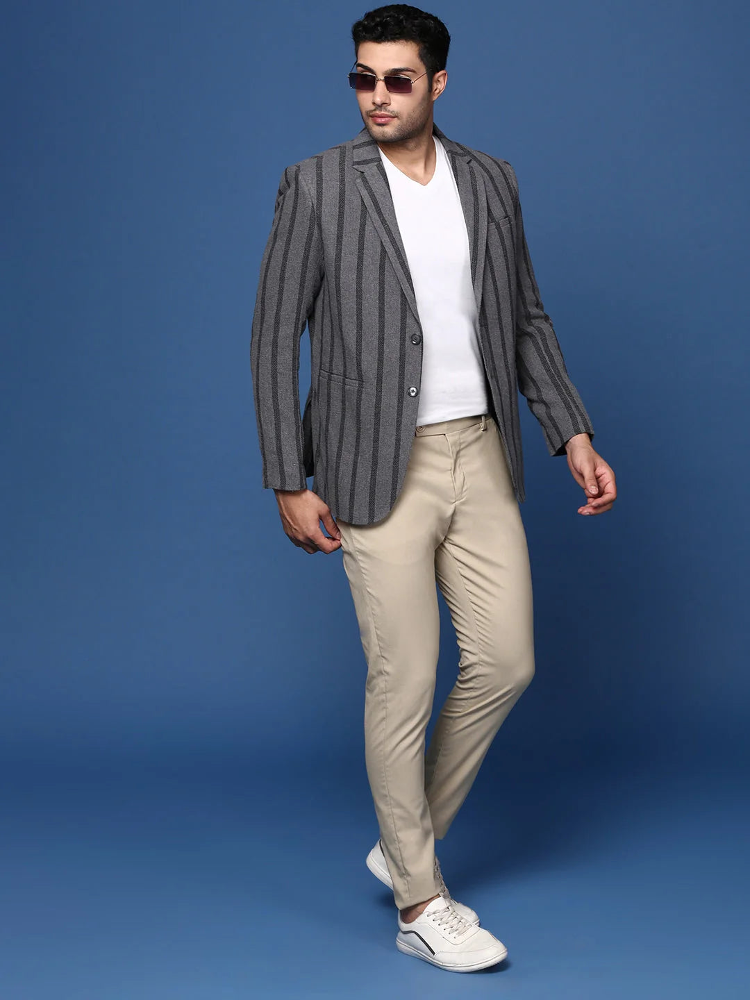 Charcoal Slim Fit Blazer - Men's Nehru Collar Jackets