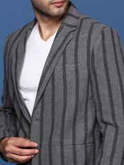 Men Charcoal Slim Fit Single Breasted Blazer-SOBLZ-090-Charcoal