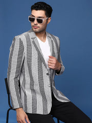 Men Grey Slim Fit Single Breasted Blazer-SOBLZ-090-Grey