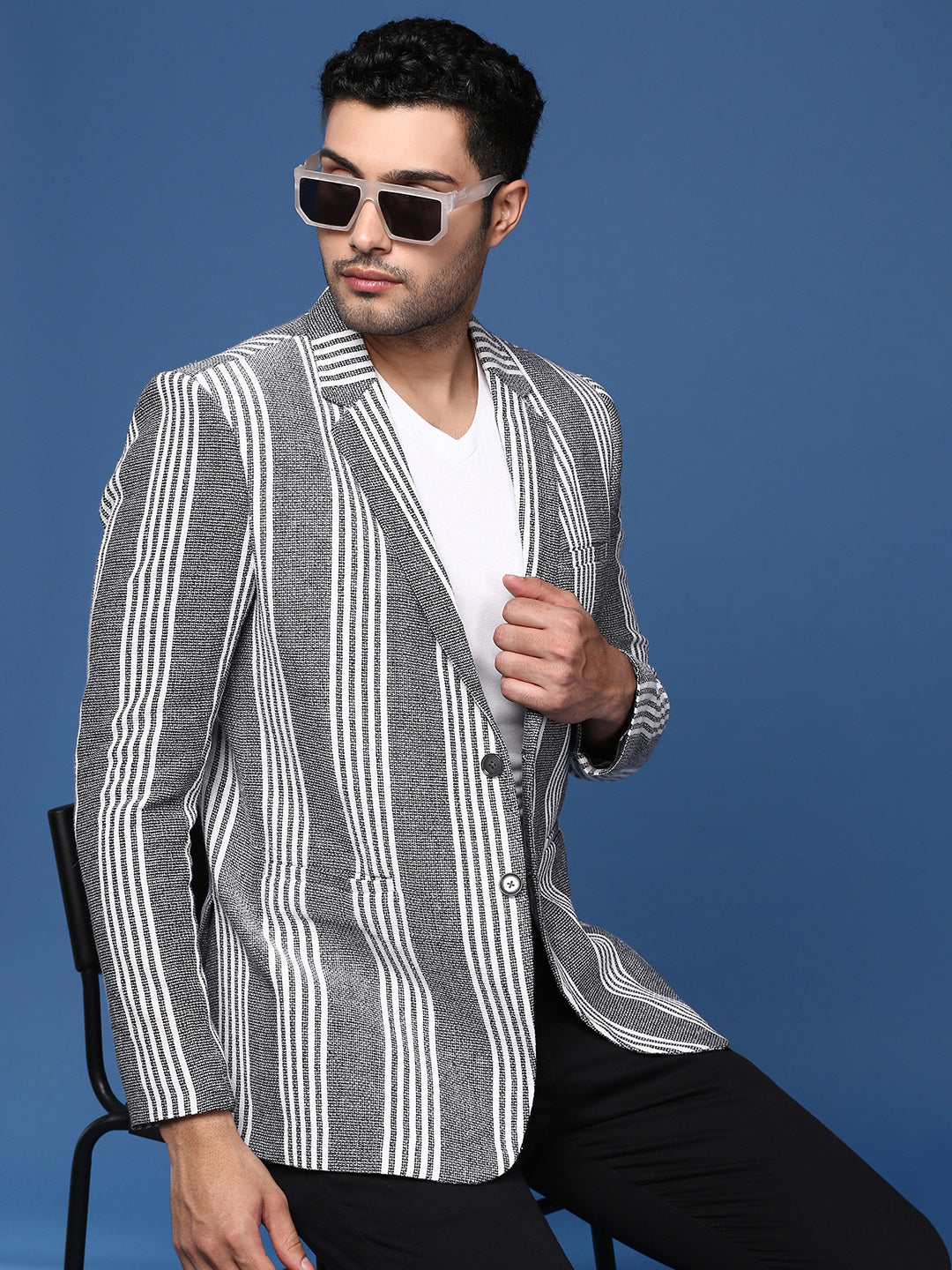 Grey Striped Cotton Nehru Jacket | Men's Ethnic Wear