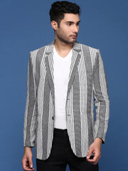 Men Grey Slim Fit Single Breasted Blazer-SOBLZ-090-Grey