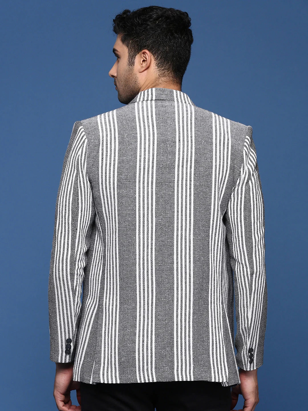 Grey Striped Cotton Nehru Jacket | Men's Ethnic Wear