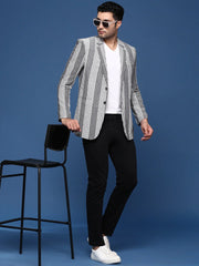 Men Grey Slim Fit Single Breasted Blazer-SOBLZ-090-Grey
